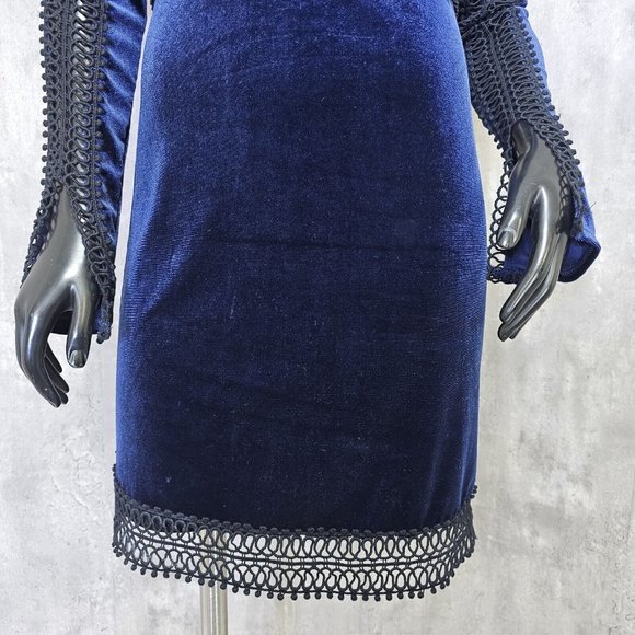 Free Generation LA Womens M Blue Velvet & Black Peekaboo L/S Mockneck Mini Dress - Picture 4 of 9